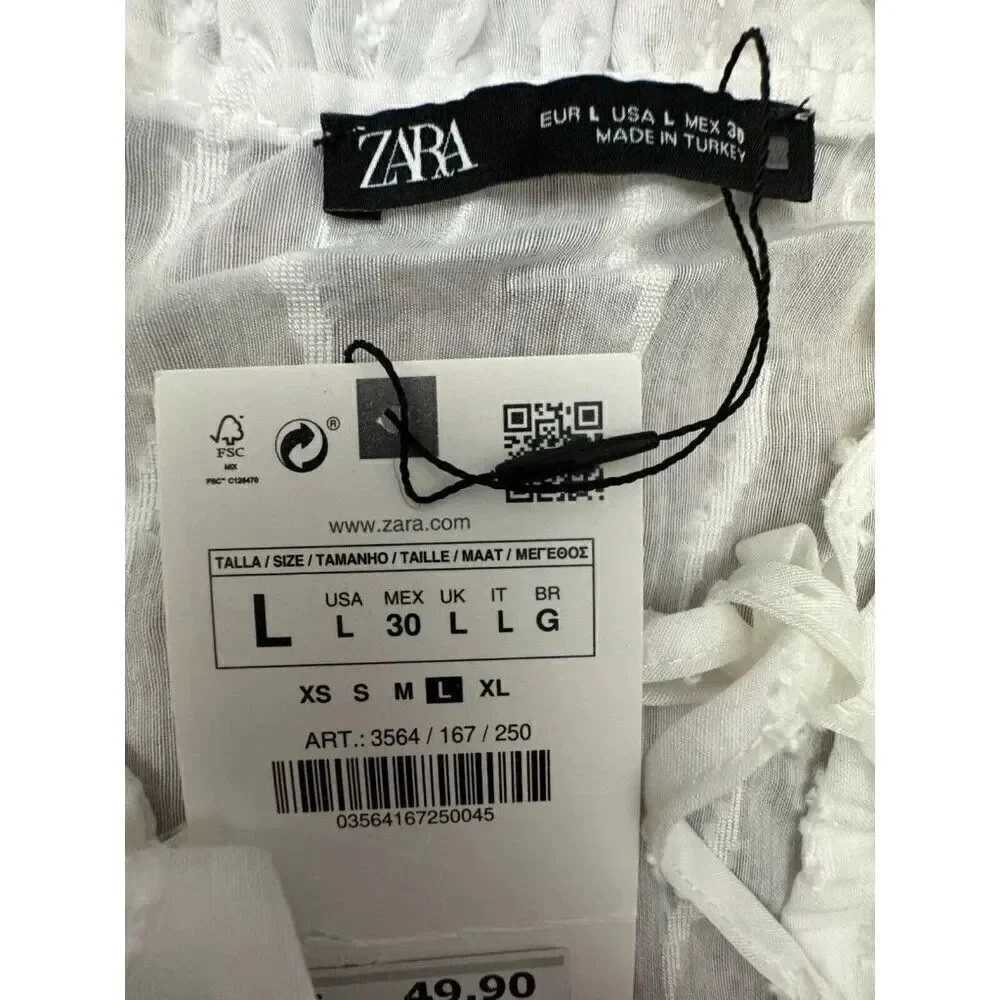 Zara Women Shirt Blouse Top L White Half Sleeve 3564/167 NWT